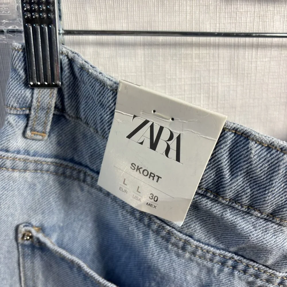 Zara Womens Light Wash Denim High-Waisted Frayed Hem Shorts L - Picture 7 of 10